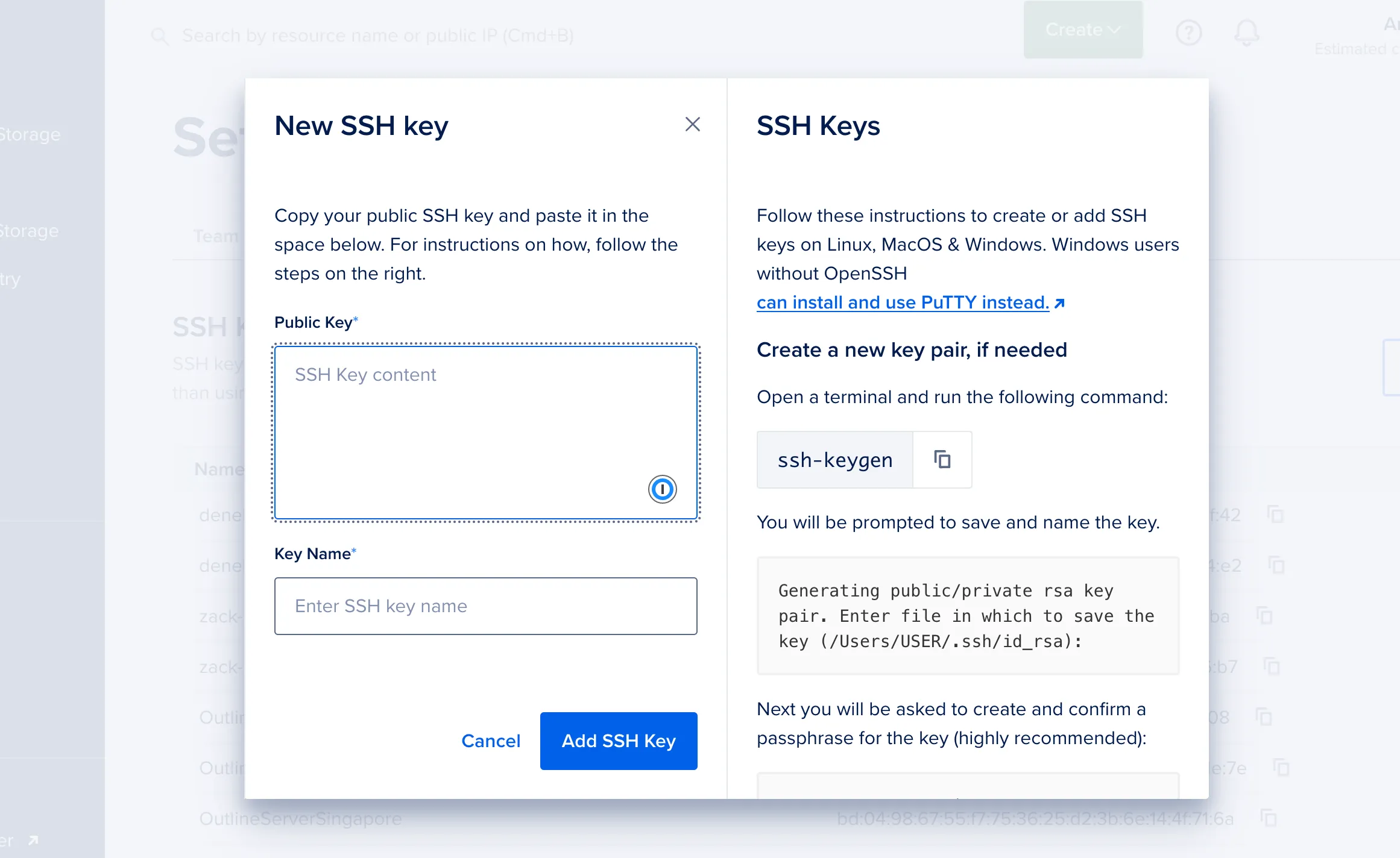 add SSH key form