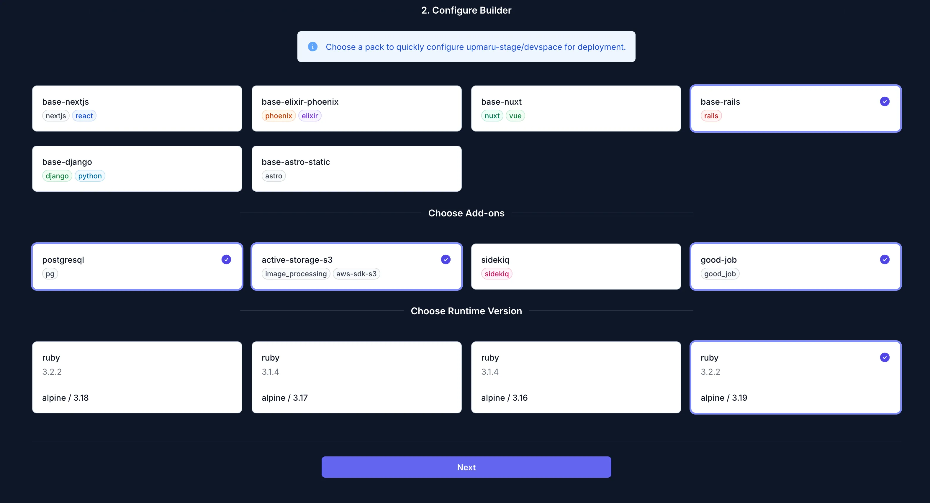 build pack config